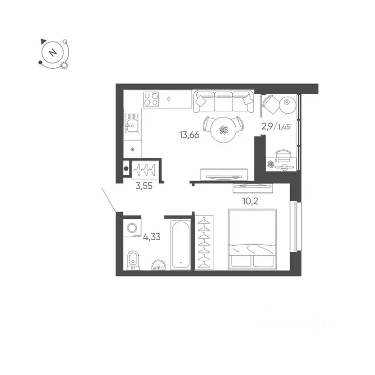 1-к кв. Свердловская область, Екатеринбург ул. Пехотинцев, 2А (33.19 ... - Фото 1