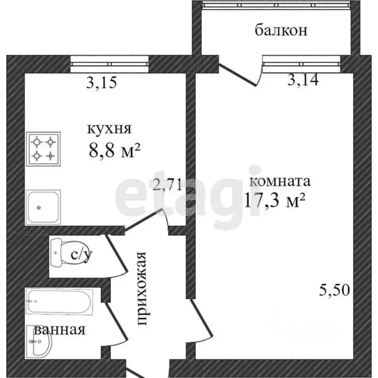 1-к кв. Белгородская область, Белгородский район, Северный городское ... - Фото 1