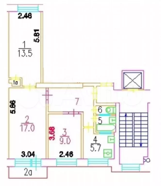 3-к. квартира, 56,6 м, 3/9 эт. - Фото 0