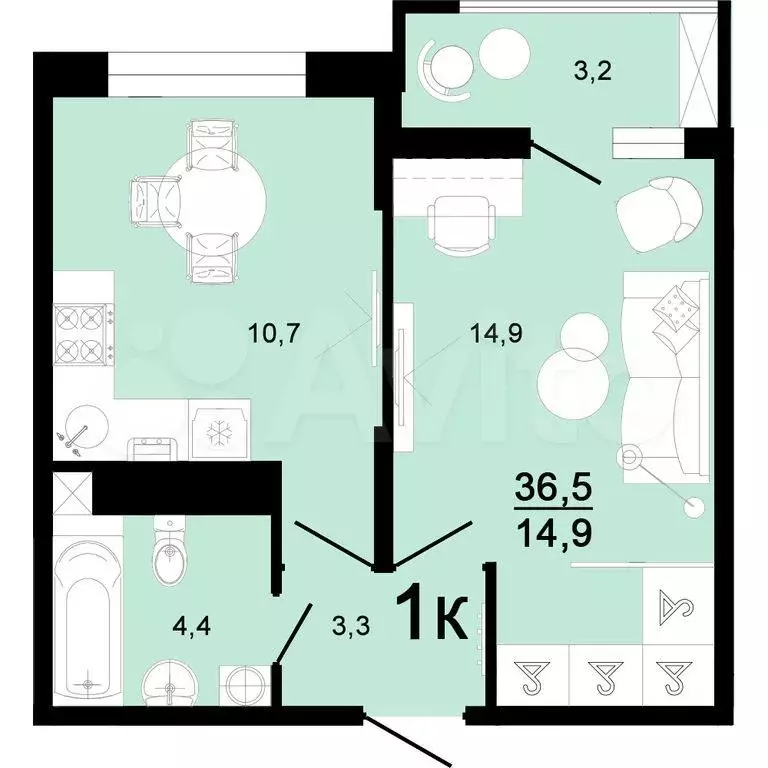 1-к. квартира, 36,5 м, 1/8 эт. - Фото 0