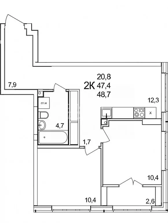 2-комнатная квартира: Анкудиновка, 47А (48.7 м) - Фото 0