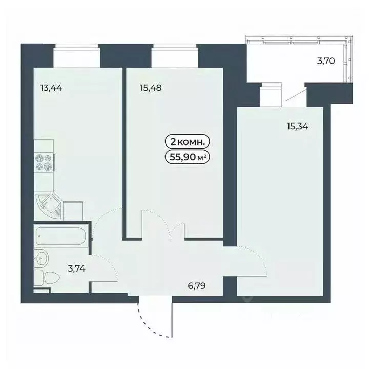 2-к кв. Красноярский край, Красноярск ул. Светлова, 12 (55.9 м) - Фото 1