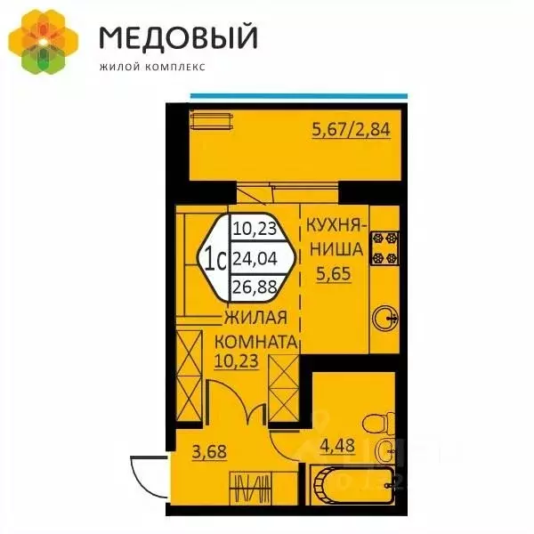 1-к кв. Пермский край, д. Кондратово ул. Г.Н. Нифантова, 12 (26.88 м) - Фото 0
