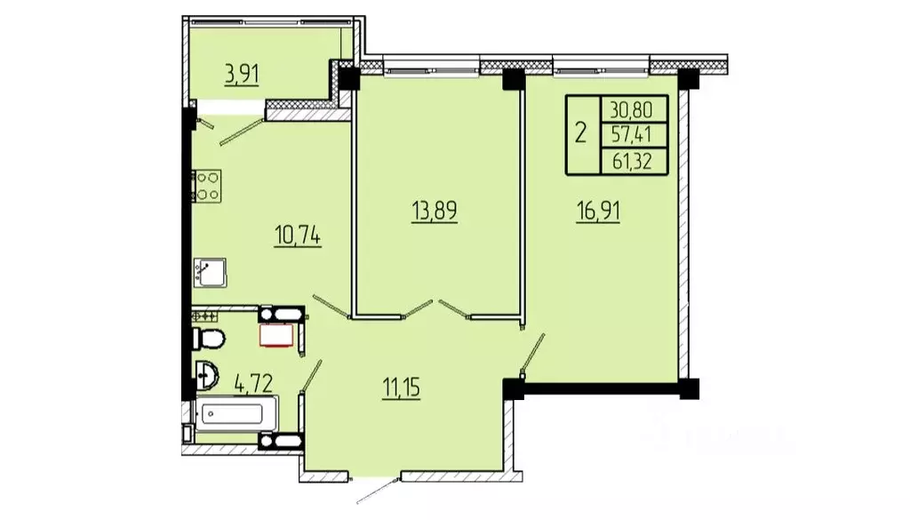 2-к кв. Омская область, Омск Волгоградская ул., с3 (61.32 м) - Фото 1