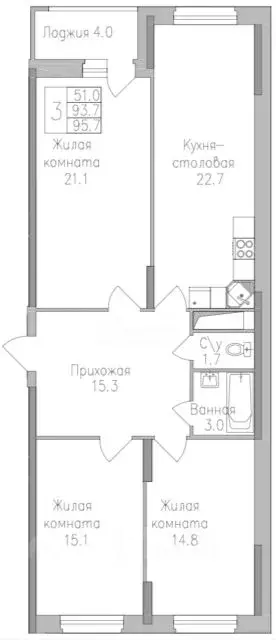 3-к кв. Липецкая область, Липецк ул. Тельмана, 120 (95.5 м) - Фото 1