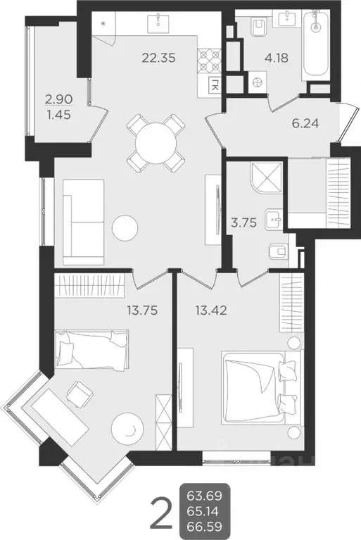 2-к кв. Калининградская область, Калининград ул. Старшины Дадаева, ... - Фото 2