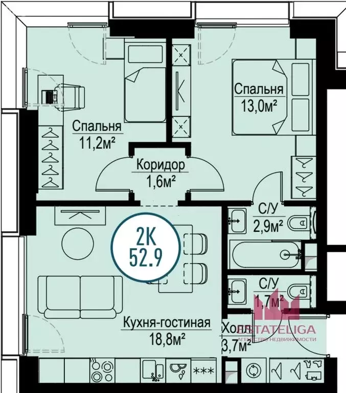 2-комнатная квартира: Москва, Волгоградский проспект, 32/5к3 (52.4 м) - Фото 1