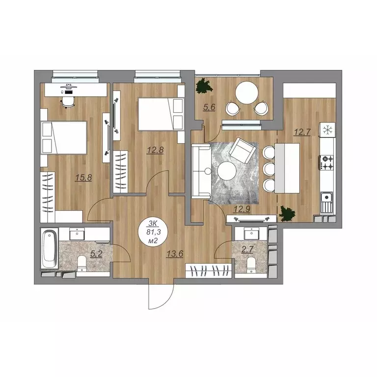 3-к квартира, 81.3 м - Фото 0