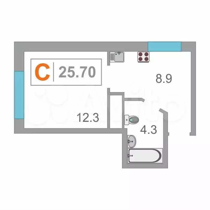 Квартира-студия, 25,7 м, 6/19 эт. - Фото 0