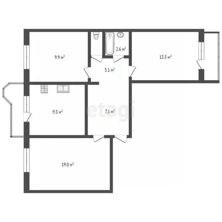 3-к кв. Самарская область, Самара Демократическая ул., 14А (70.0 м) - Фото 1