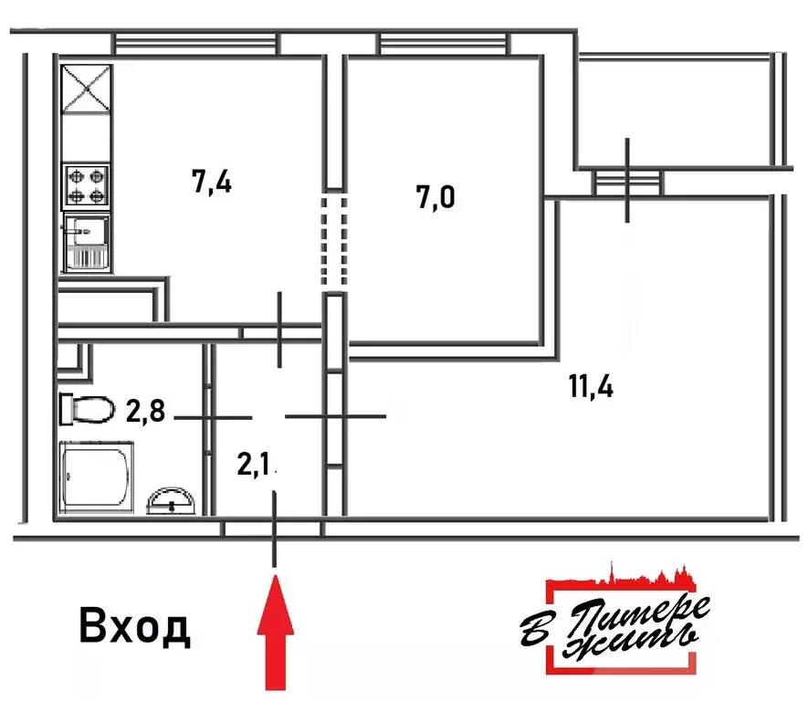 2-комнатная квартира: Санкт-Петербург, Чарушинская улица, 24к1 (31.7 ... - Фото 1