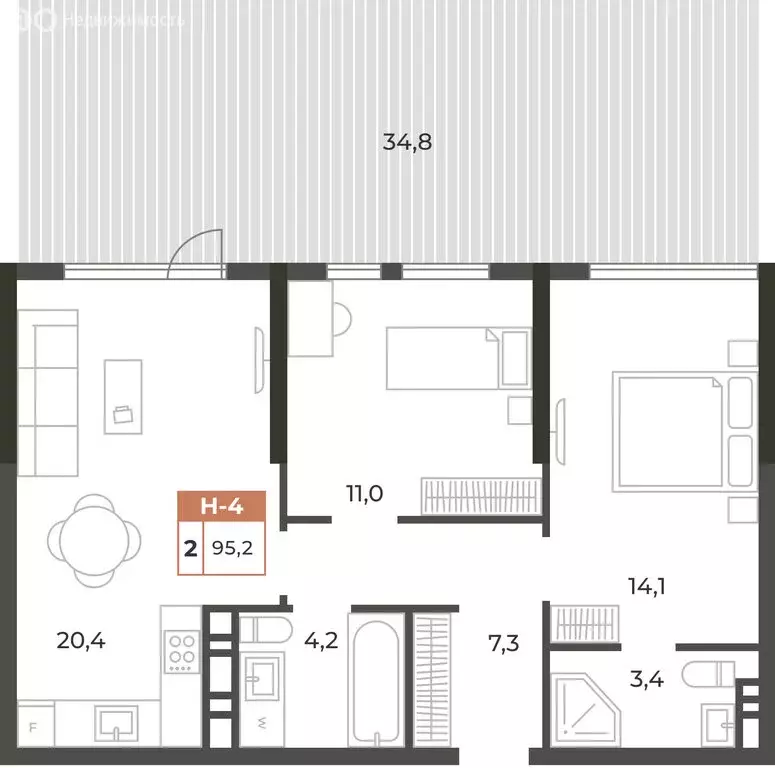 2-комнатная квартира: Симферополь, Караимская улица, 50 (95.2 м) - Фото 0