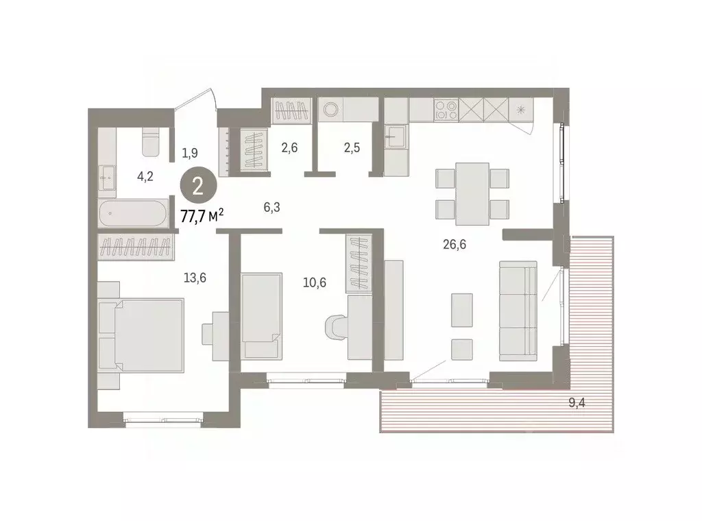 2-к кв. Свердловская область, Екатеринбург пер. Торфяной, 4 (77.7 м) - Фото 1