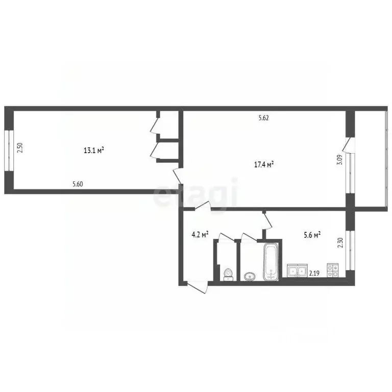 2-к кв. Архангельская область, Архангельск Локомотивная ул., 24 (44.0 ... - Фото 1