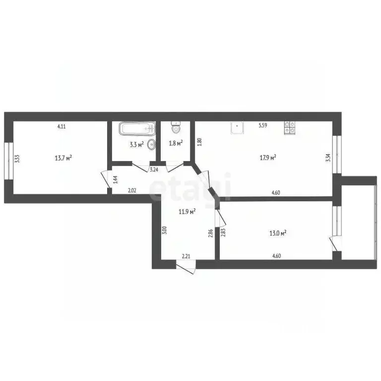 2-к кв. Тюменская область, Тюмень ул. Московский Тракт, 83к1 (61.2 м) - Фото 1