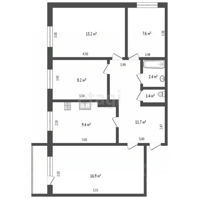 4-к кв. Саха (Якутия), Якутск ул. Можайского, 13/4 (69.6 м) - Фото 1