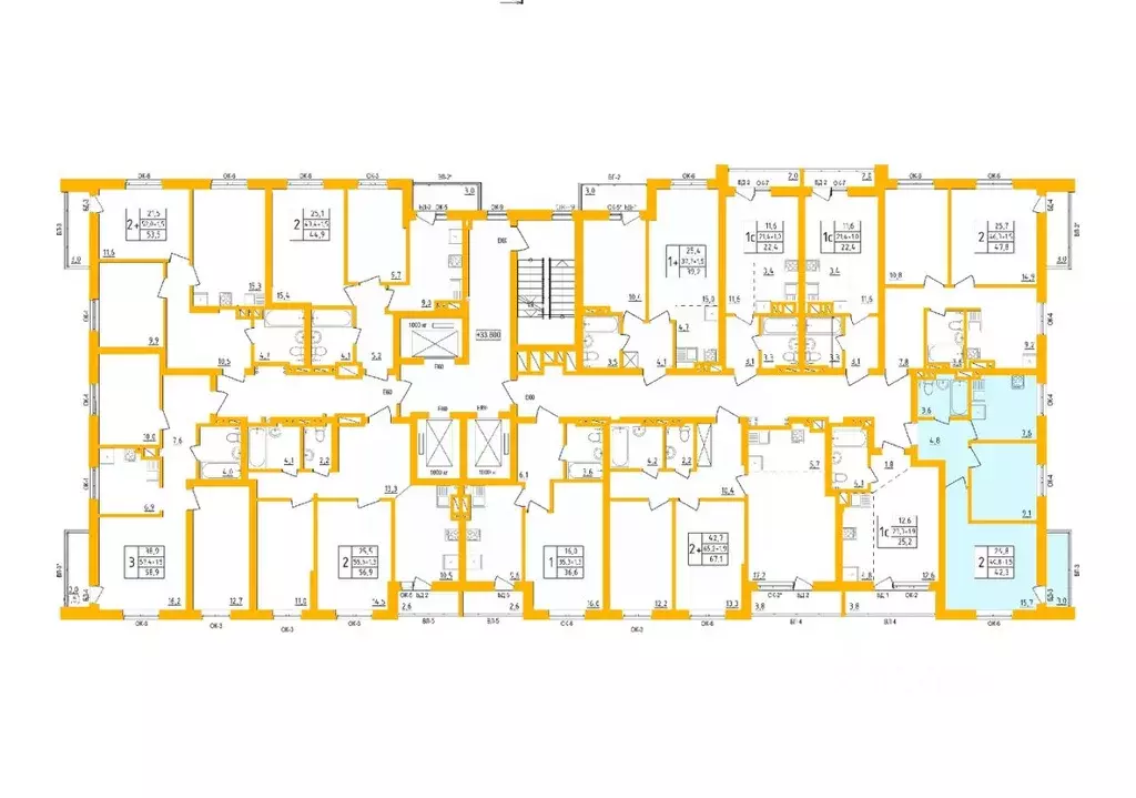 2-к кв. Башкортостан, Уфа Инорс-4Б мкр, Акварель жилой комплекс (42.3 ... - Фото 2
