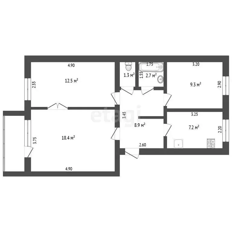 3-комнатная квартира: Ялуторовск, улица Новикова, 24 (60.3 м) - Фото 1