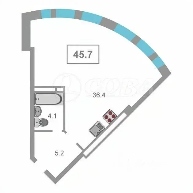 1-к кв. Тюменская область, Тюмень ул. Чернышевского, 2Бк11 (44.7 м) - Фото 2