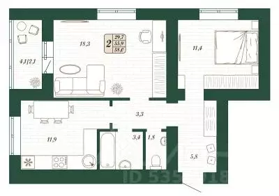 2-к кв. Самарская область, Волжский район, Смышляевка городское ... - Фото 1
