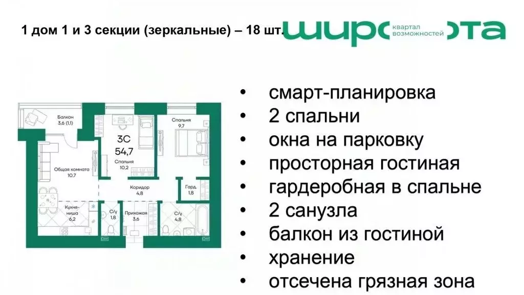 3-к кв. Алтайский край, Барнаул Широта жилой комплекс (54.7 м) - Фото 0