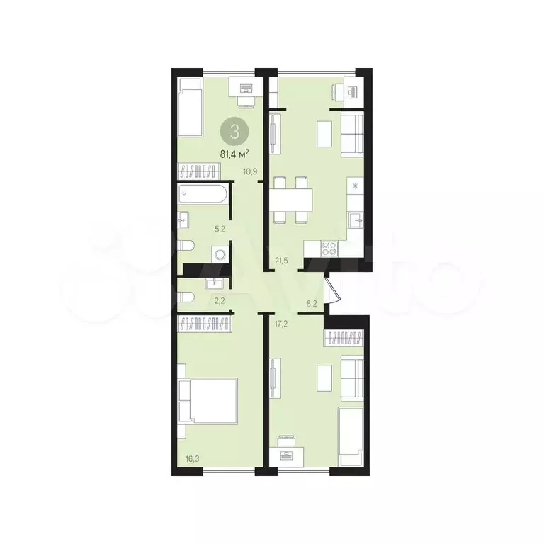 3-к. квартира, 82 м, 6/8 эт. - Фото 0