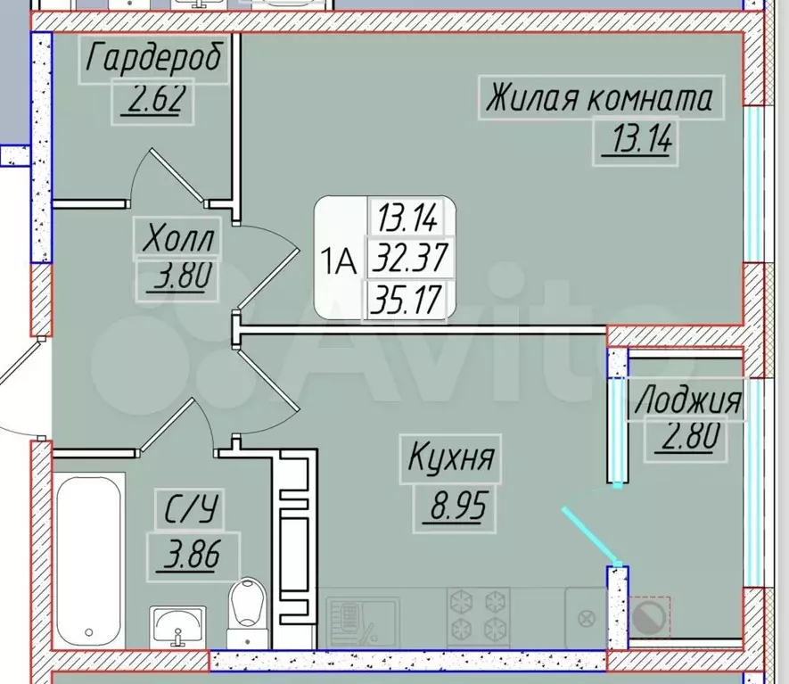 1-к. квартира, 35м, 6/12эт. - Фото 1