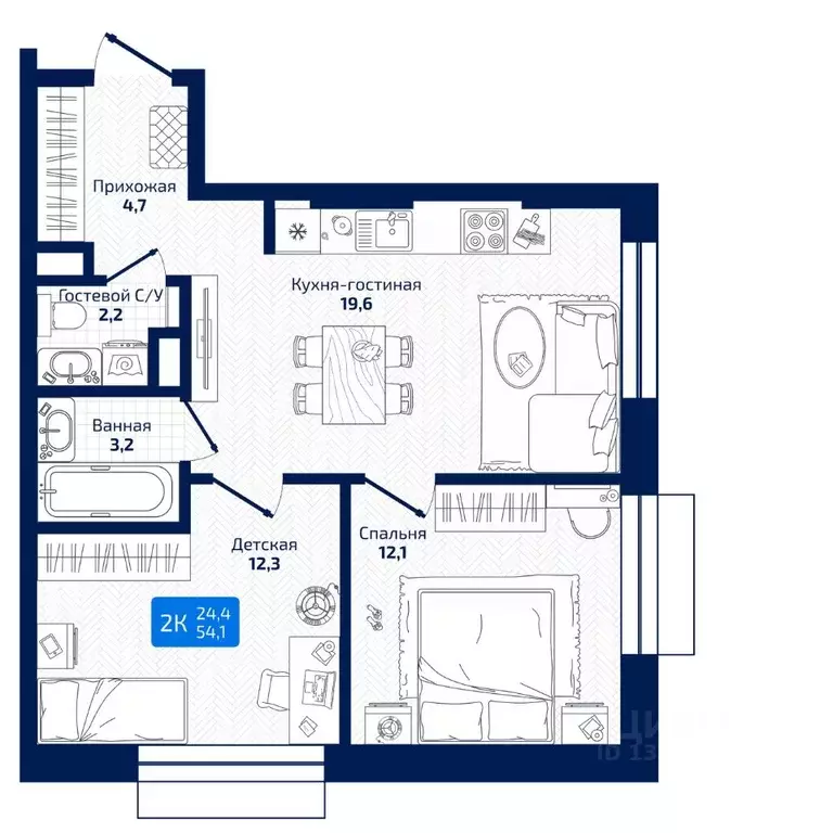 2-к кв. Самарская область, Самара ул. 8-я Радиальная, 31 (54.1 м) - Фото 1