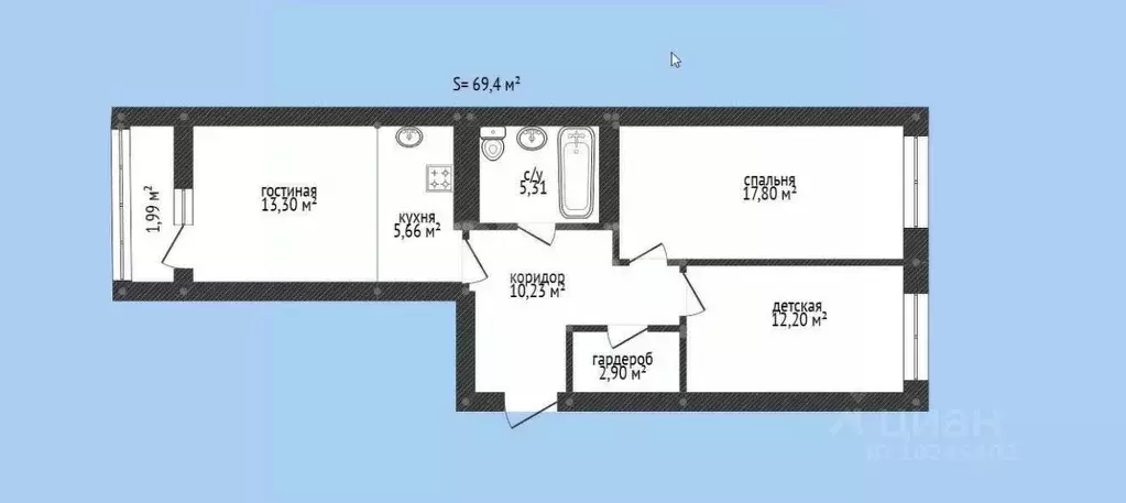 3-к кв. Башкортостан, Уфа ул. Кирова, 130 (70.0 м) - Фото 2