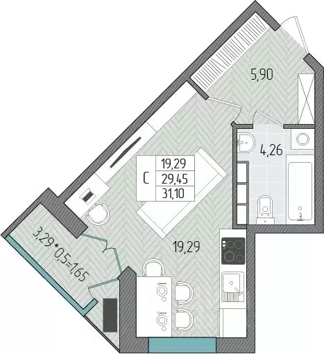 Студия Краснодарский край, Темрюк Сады у моря жилой комплекс (31.1 м) - Фото 1