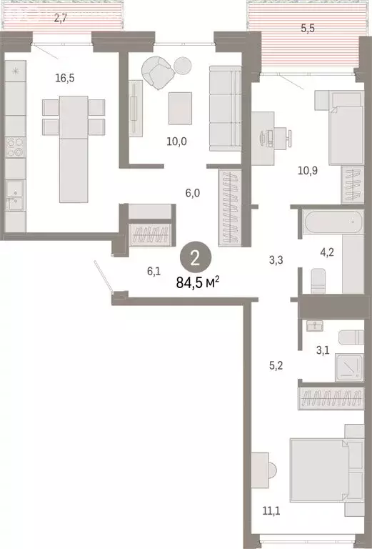 2-комнатная квартира: Екатеринбург, улица Советских Женщин (84.5 м) - Фото 1