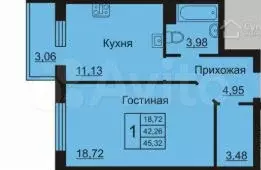 1-к. квартира, 45 м, 6/6 эт. - Фото 0