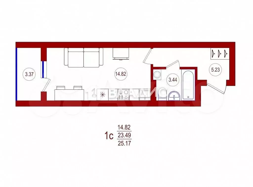 Квартира-студия, 25 м, 9/19 эт. - Фото 0