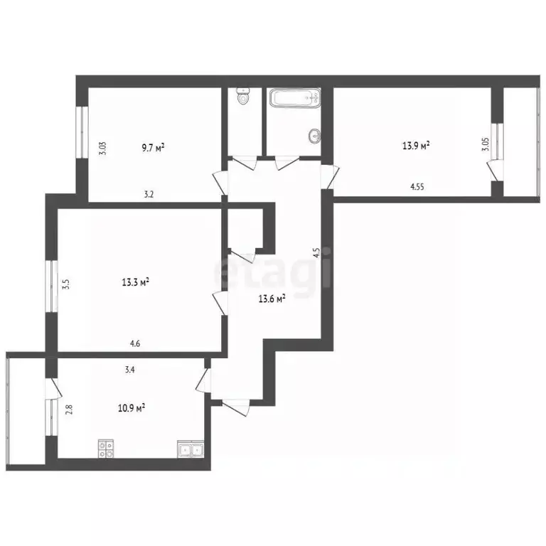 3-к кв. Крым, Симферополь ул. Тренева (74.0 м) - Фото 2
