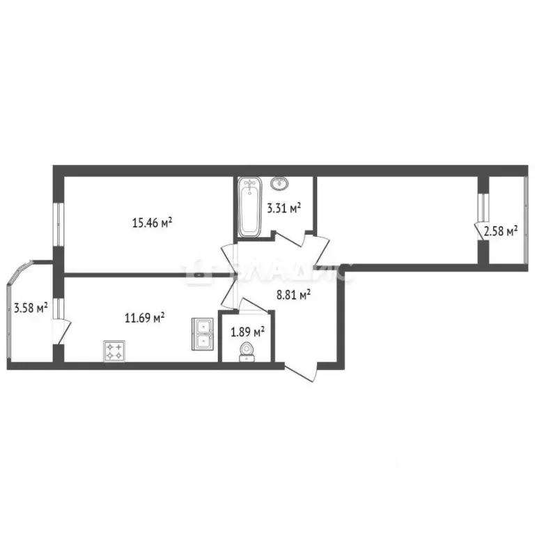 2-к кв. Ленинградская область, Всеволожский район, пос. Бугры ул. ... - Фото 2