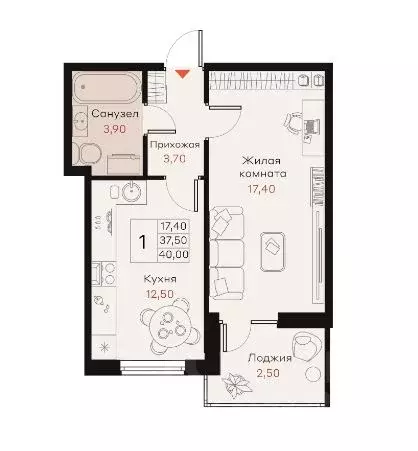 1-к кв. Краснодарский край, Динской район, Южно-Кубанское с/пос, пос. ... - Фото 2