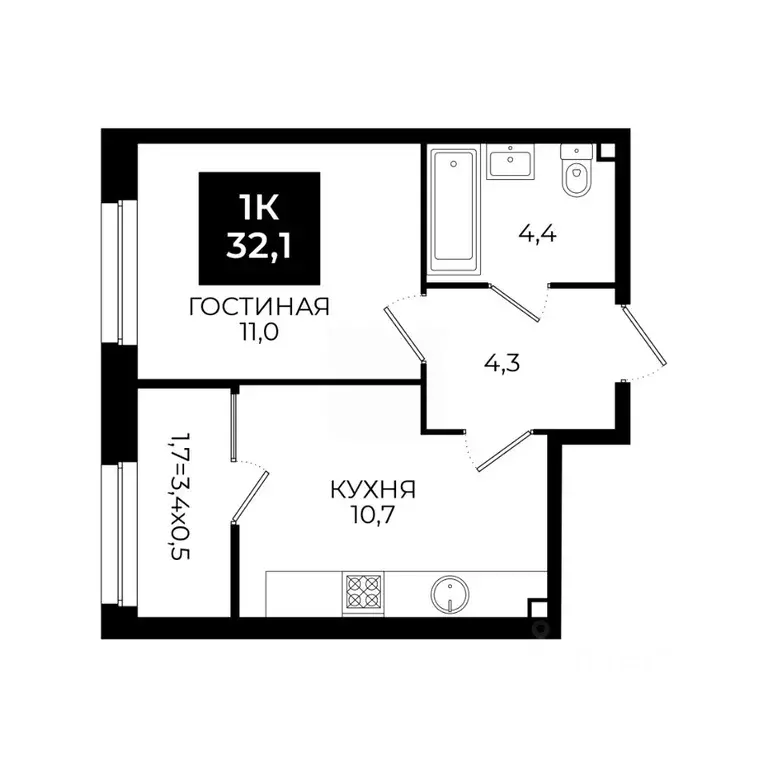 1-к кв. Ставропольский край, Ставрополь ул. Южный обход, 65к1 (32.1 м) - Фото 0