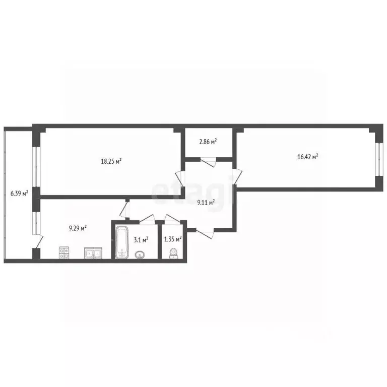 2-к кв. Саха (Якутия), Якутск ул. Н.Е. Мординова, 21/1 (62.2 м) - Фото 2