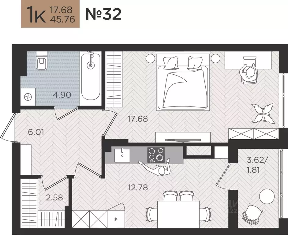 1-к кв. Калининградская область, Калининград Мой Город жилой комплекс ... - Фото 1