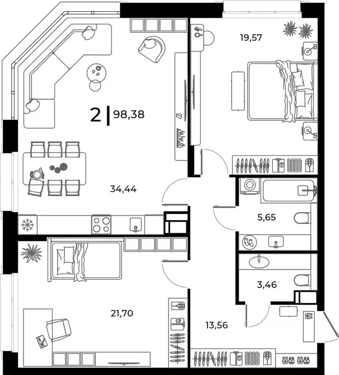 2-к кв. Пензенская область, Заречный Братская ул., 8 (98.38 м) - Фото 0