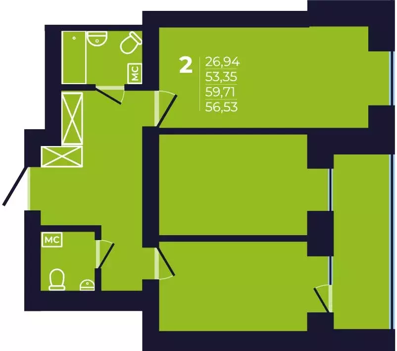 2-к кв. Башкортостан, Уфа ул. Михаила Зайцева, 6 (56.6 м) - Фото 1