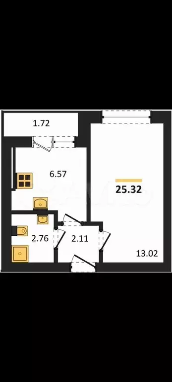 1-к. квартира, 25,3 м, 1/4 эт. - Фото 1