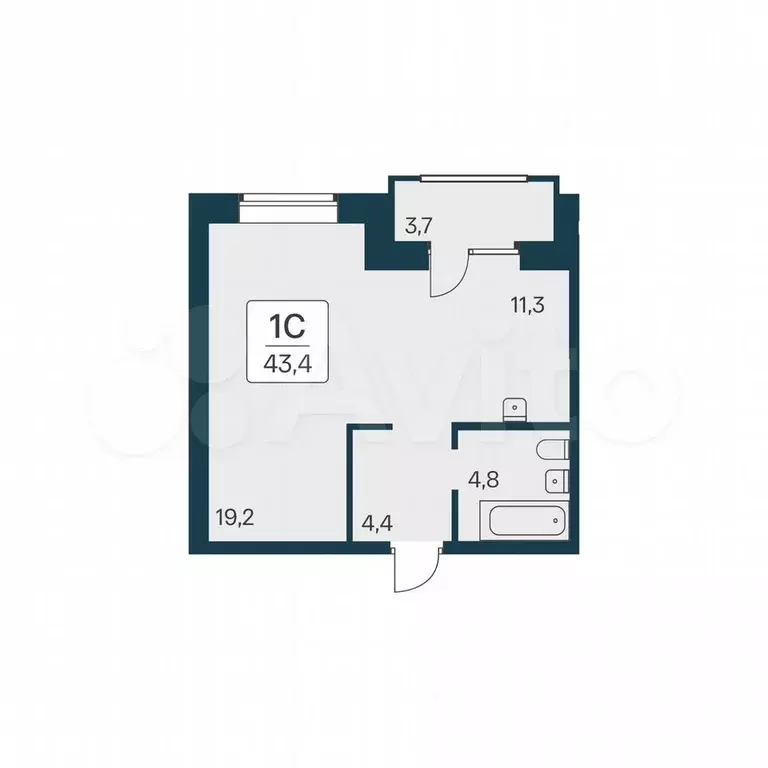 Квартира-студия, 43,4 м, 5/11 эт. - Фото 0