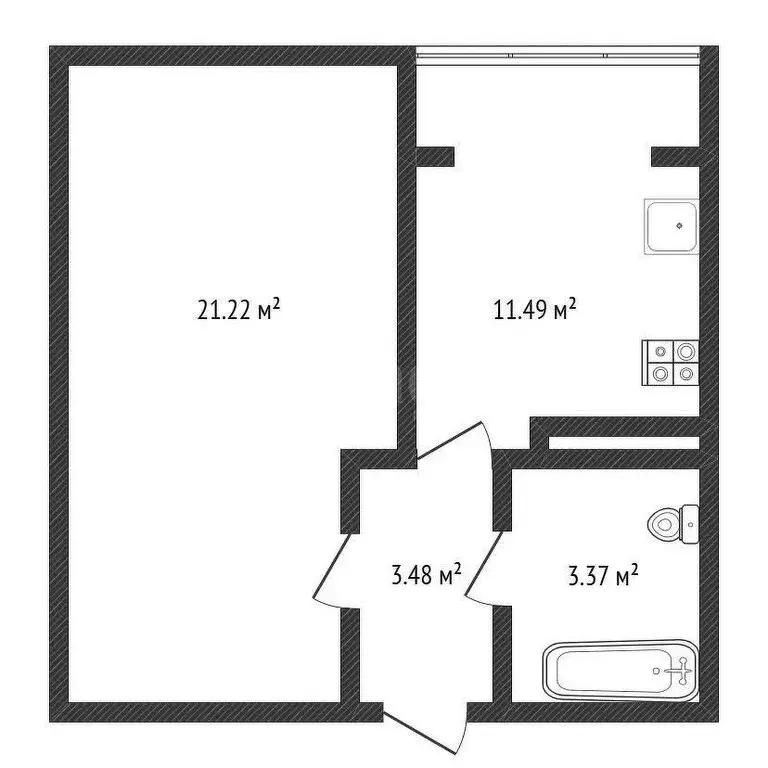 1-комнатная квартира: Черкесск, Октябрьская улица, 9Нк6 (38.86 м) - Фото 2