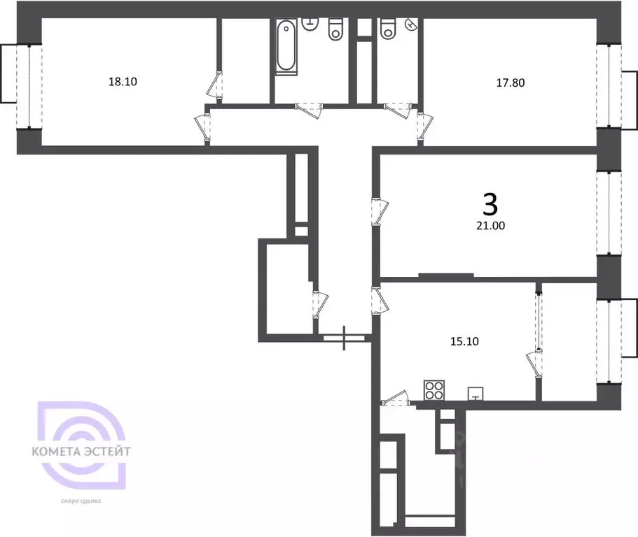 3-к кв. Москва Клинская ул., 2А (106.6 м) - Фото 1