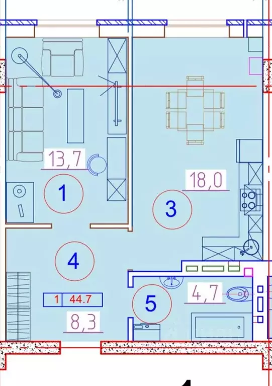 1-к кв. Северная Осетия, Владикавказ ул. Курсантов-Кировцев, 27Б (44.0 ... - Фото 1