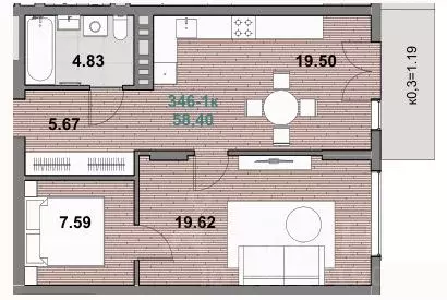 1-к кв. Калининградская область, Зеленоградск ул. Гагарина (58.29 м) - Фото 1
