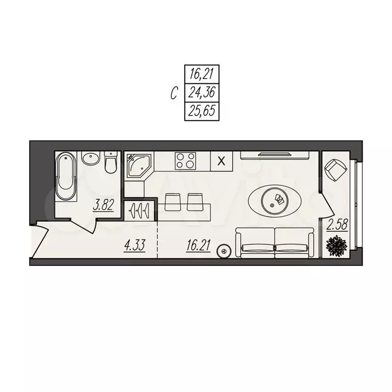 Квартира-студия, 25,7 м, 3/17 эт. - Фото 0