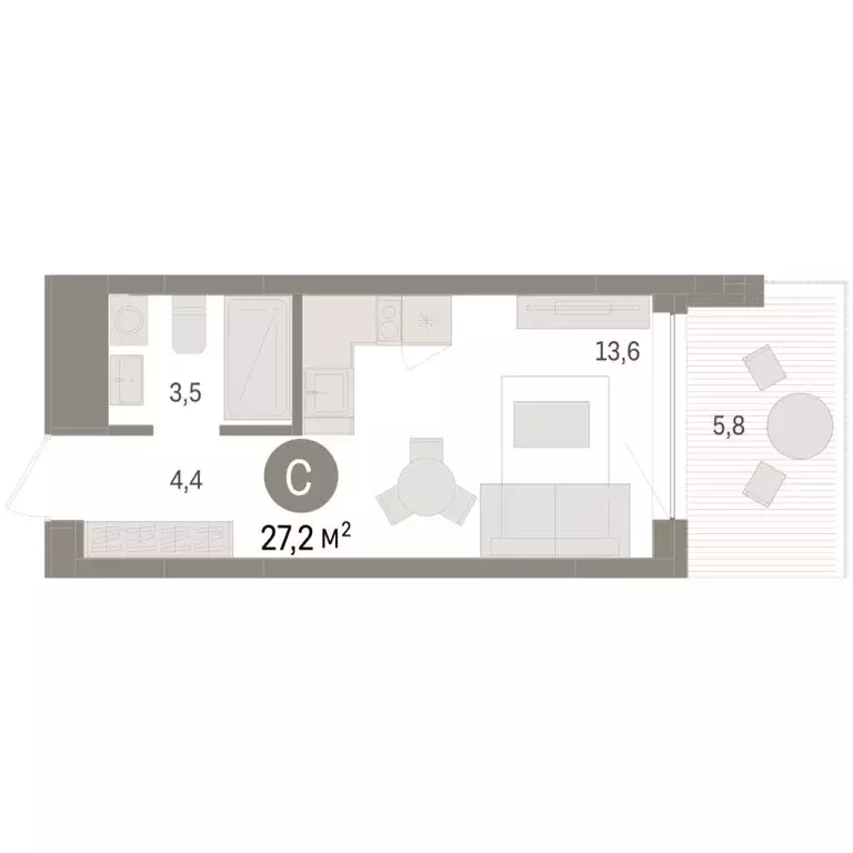 Квартира-студия: Тюмень, ЖК Дом у Озера (27.23 м) - Фото 1