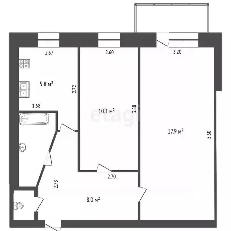 2-к кв. Ростовская область, Таганрог ул. Сергея Шило, 186 (45.9 м) - Фото 1